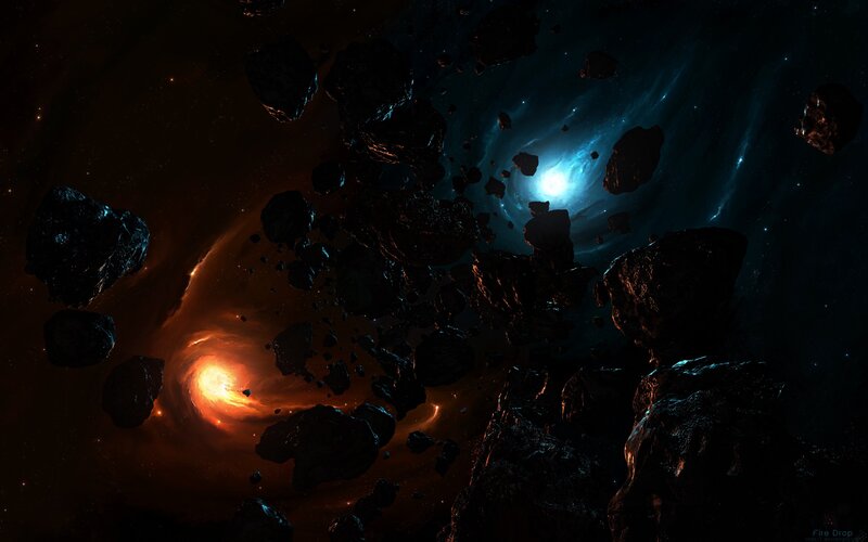 Asteroid field in space