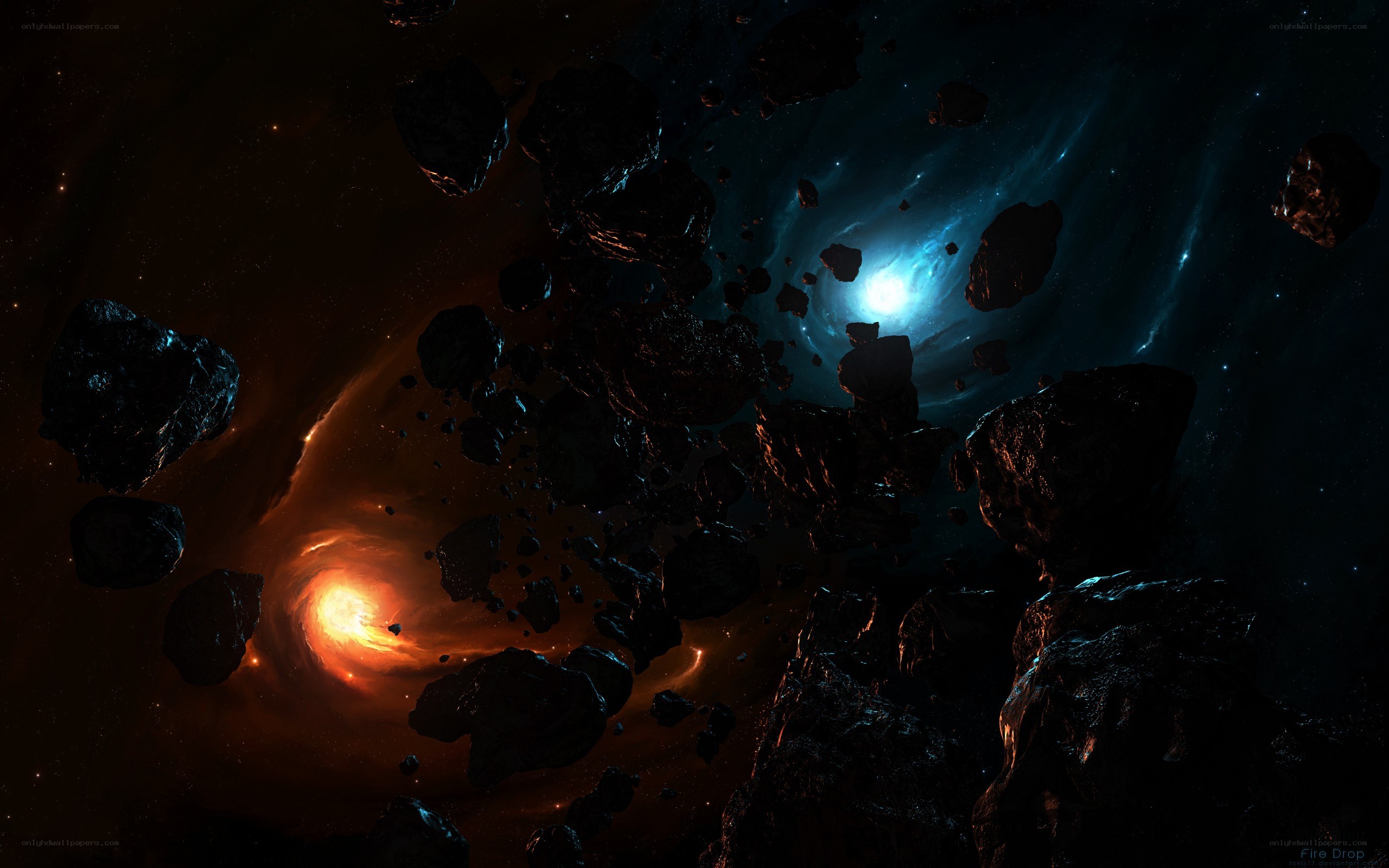 Asteroid field in space