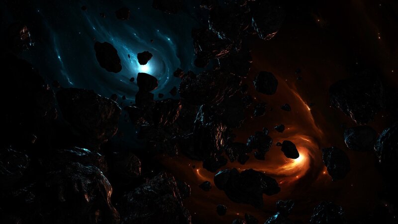 Asteroid field in space