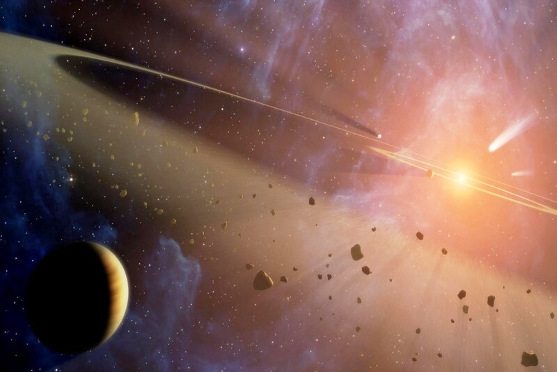 Asteroid field in space