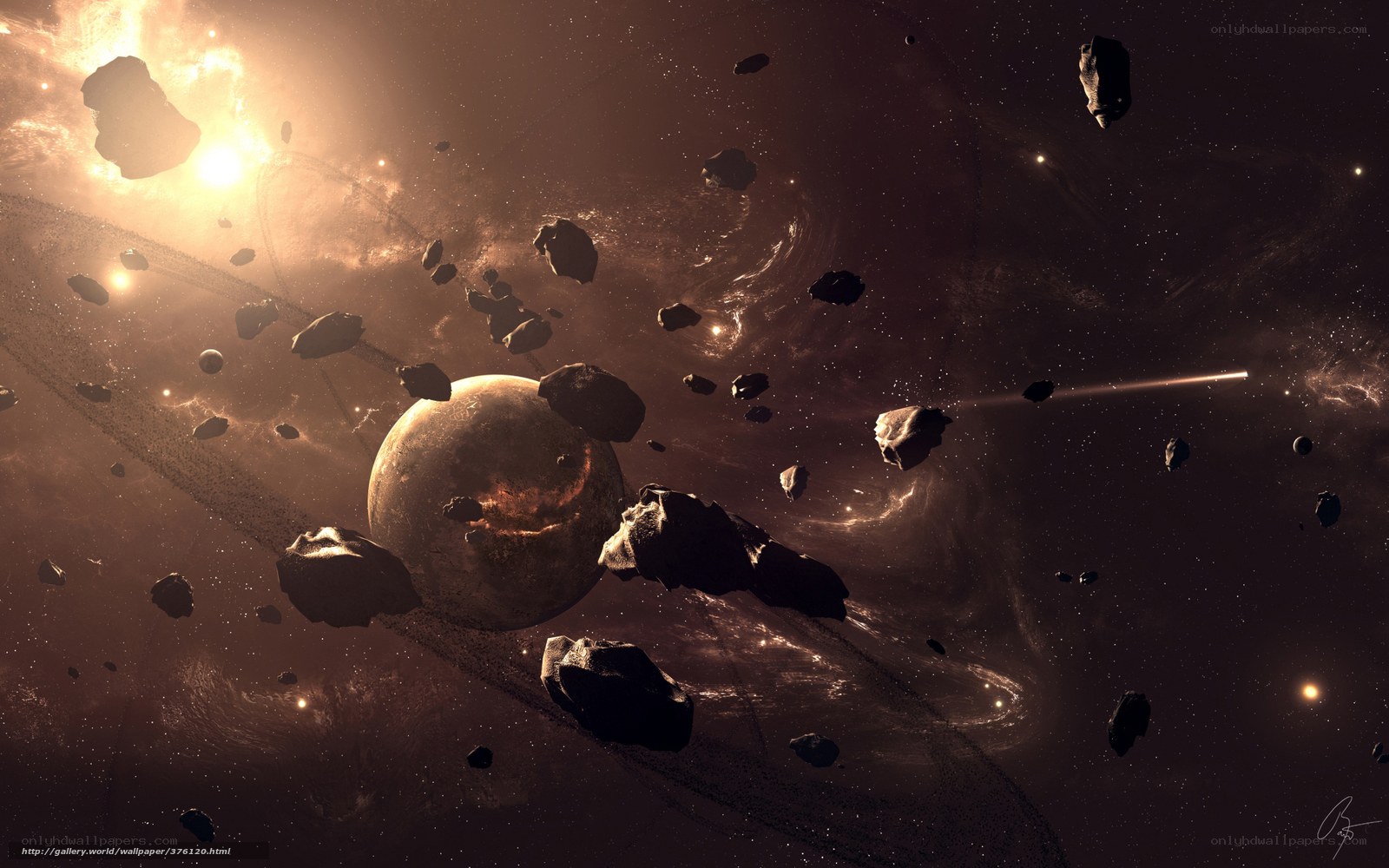 Asteroid field in space
