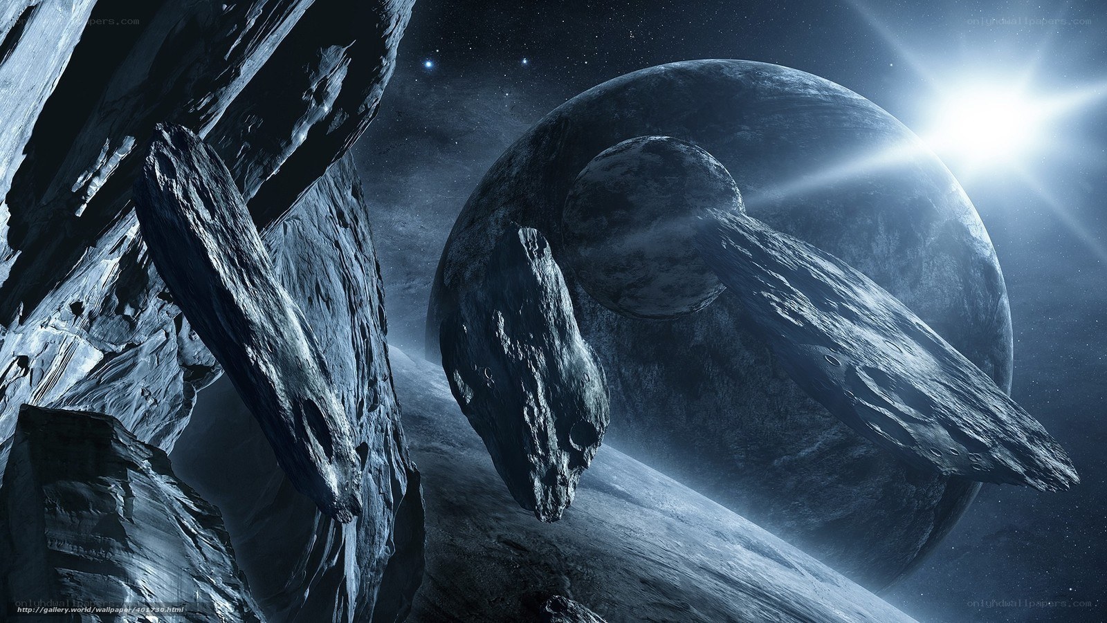 Asteroid field in space