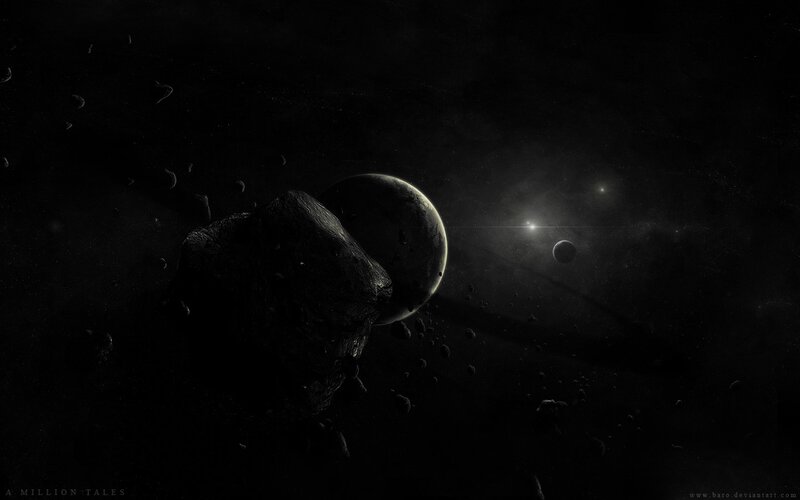 Asteroid Field in Space — Black, Dark, Night