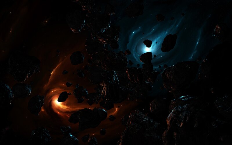Asteroid Field in Space — Black, Dramatic, Digital Art, Asteroids, Nebula