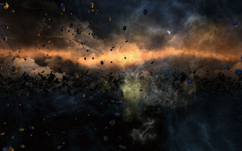 Asteroid Field in Space — Black, Dramatic, Digital Art, Stars