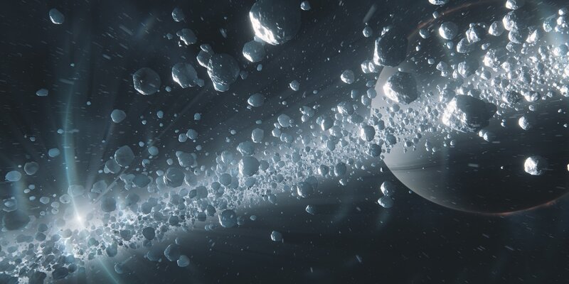 Asteroid Field in Space — Black, Dramatic, Night, 3d Render