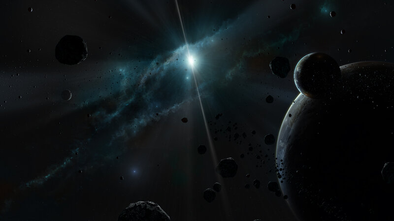 Asteroid Field in Space — Black, Dramatic, Night, Digital Art, Planets, Nebula