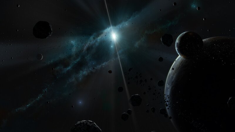 Asteroid Field in Space — Black, Dramatic, Night, Digital Art, Planets, Stars
