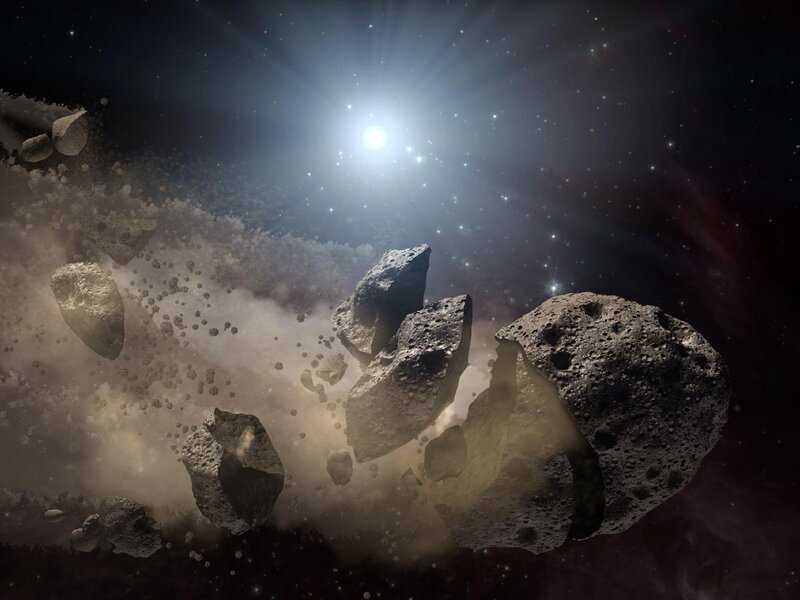 Asteroid Field in Space — Black, Dramatic, Night, Digital Art, Stars, Dust Cloud