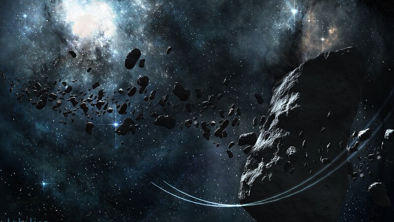 Asteroid Field in Space — Black, Dramatic, Night, Digital Art, Stars