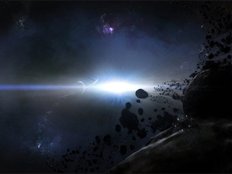 Asteroid Field in Space — Black, Dramatic, Night, Digital Art