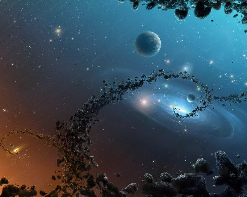Asteroid Field in Space — Blue, Cosmic, Digital Art