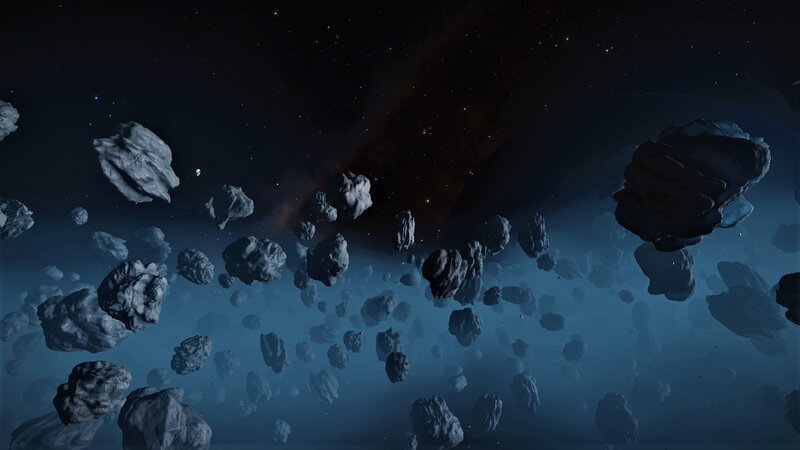 Asteroid Field in Space — Blue, Dark, Night, 3d Render