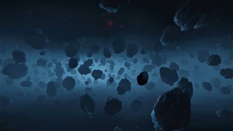 Asteroid Field in Space — Blue, Dark, Night, Digital Art