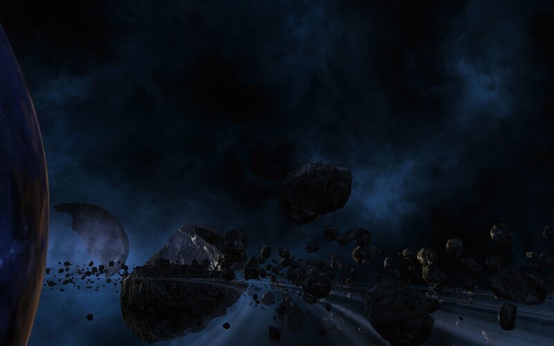 Asteroid Field in Space — Blue, Dark