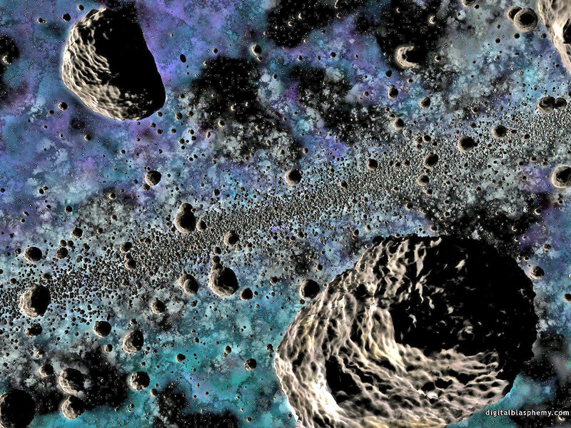 Asteroid Field in Space — Blue, Dramatic, Digital Art, Asteroids, Debris