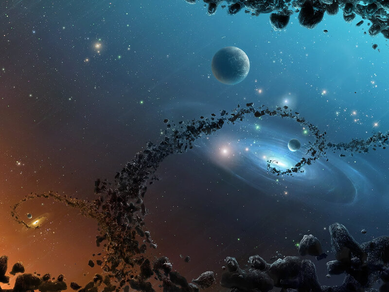 Asteroid Field in Space — Blue, Dramatic, Digital Art, Planets