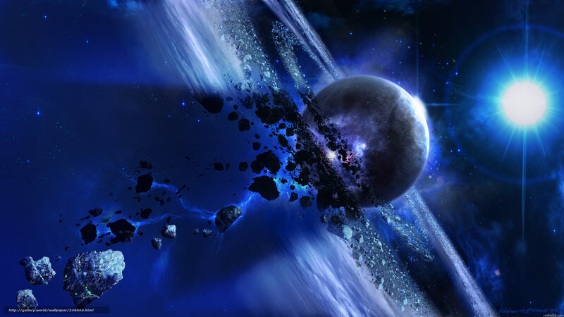 Asteroid Field in Space — Blue, Dramatic, Night, Digital Art, Planet, Star