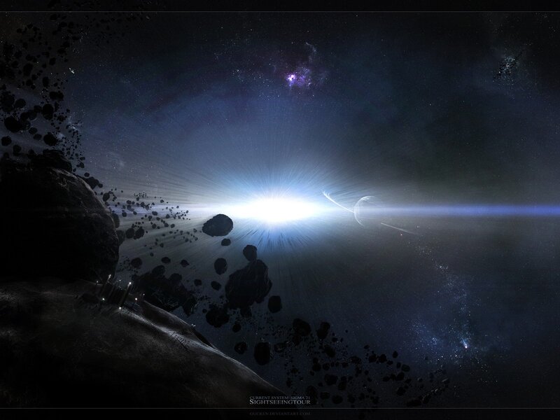 Asteroid Field in Space — Blue, Dramatic, Night, Digital Art, Stars