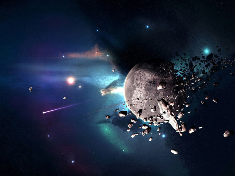 Asteroid Field in Space — Blue, Dramatic
