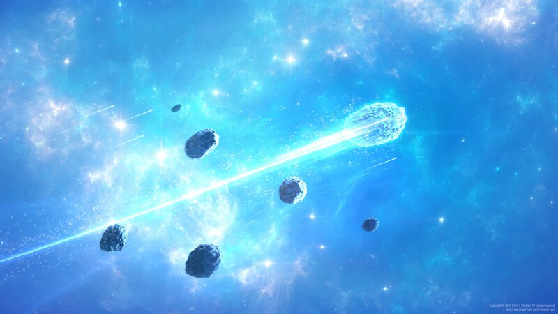 Asteroid Field in Space — Blue, Serene