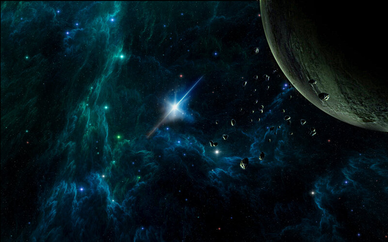 Asteroid Field in Space — Blue