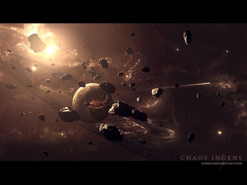 Asteroid Field in Space — Brown, Dramatic