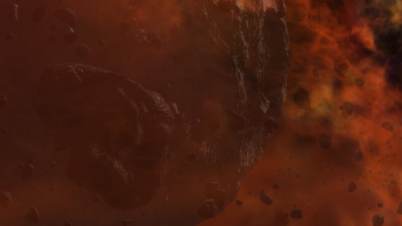 Asteroid Field in Space — Orange, Chaotic