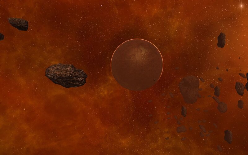 Asteroid Field in Space — Orange, Dramatic, 3d Render