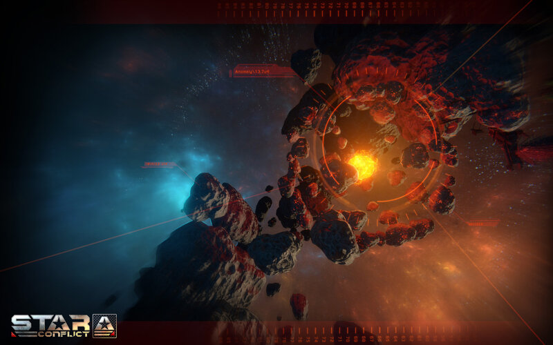 Asteroid Field in Space — Red, Dramatic