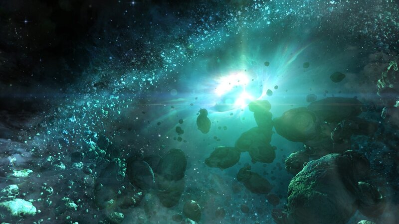 Asteroid Field in Space — Teal, Dramatic