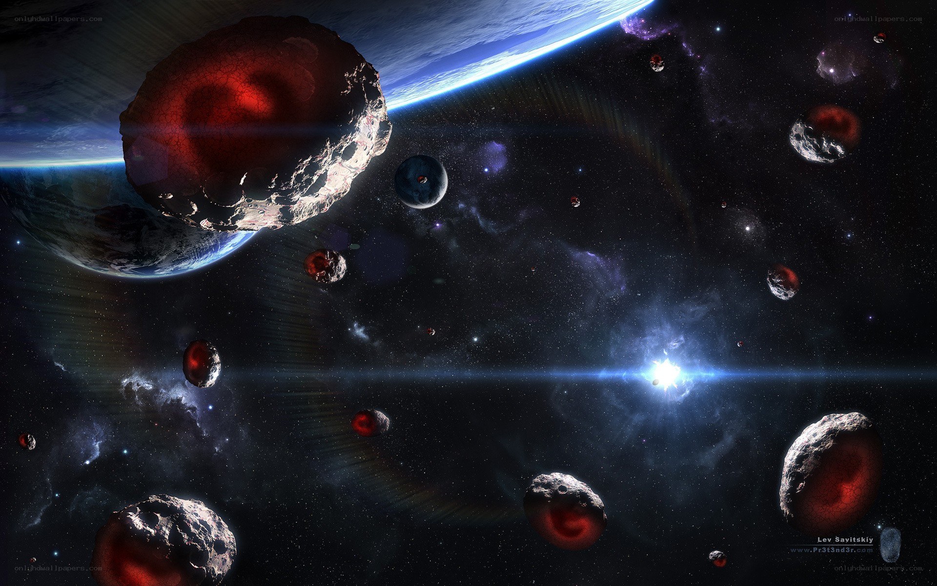 Asteroid field near a planet