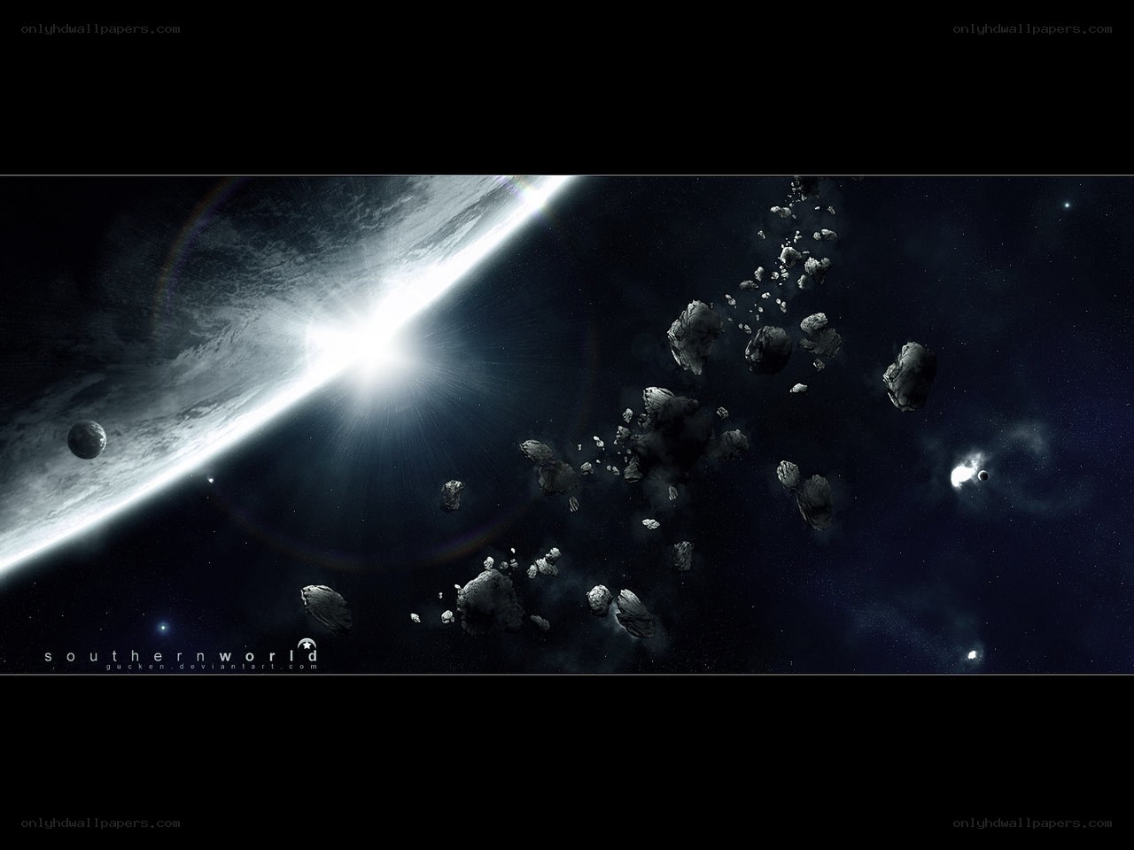 Asteroid field near a planet