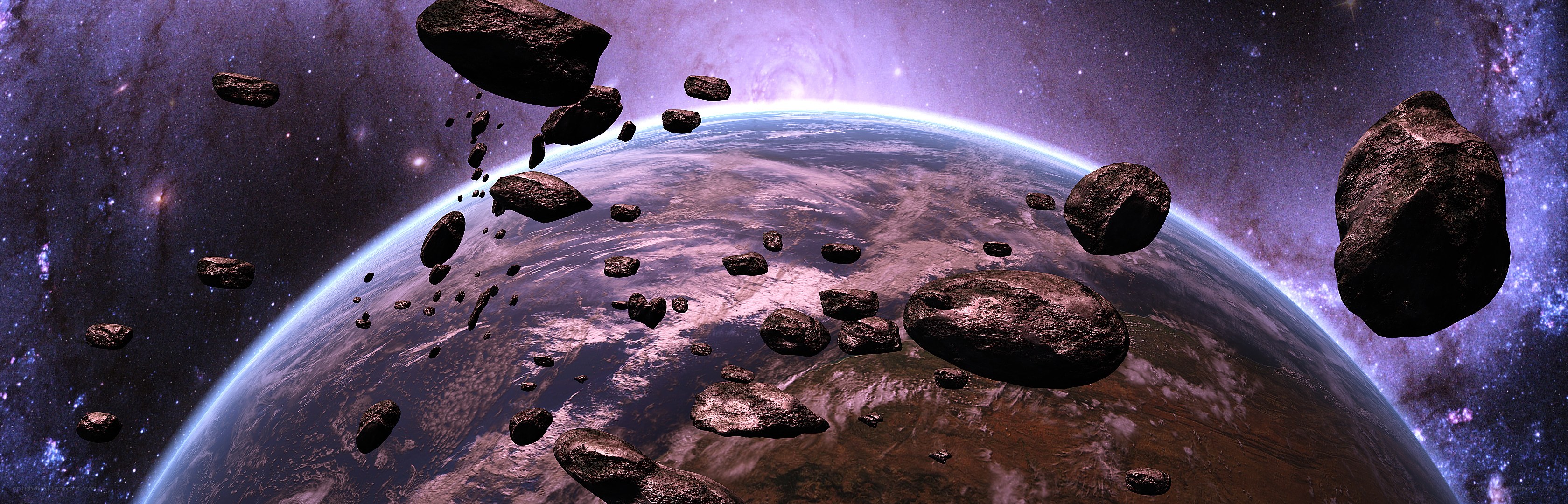 Asteroid field near a planet