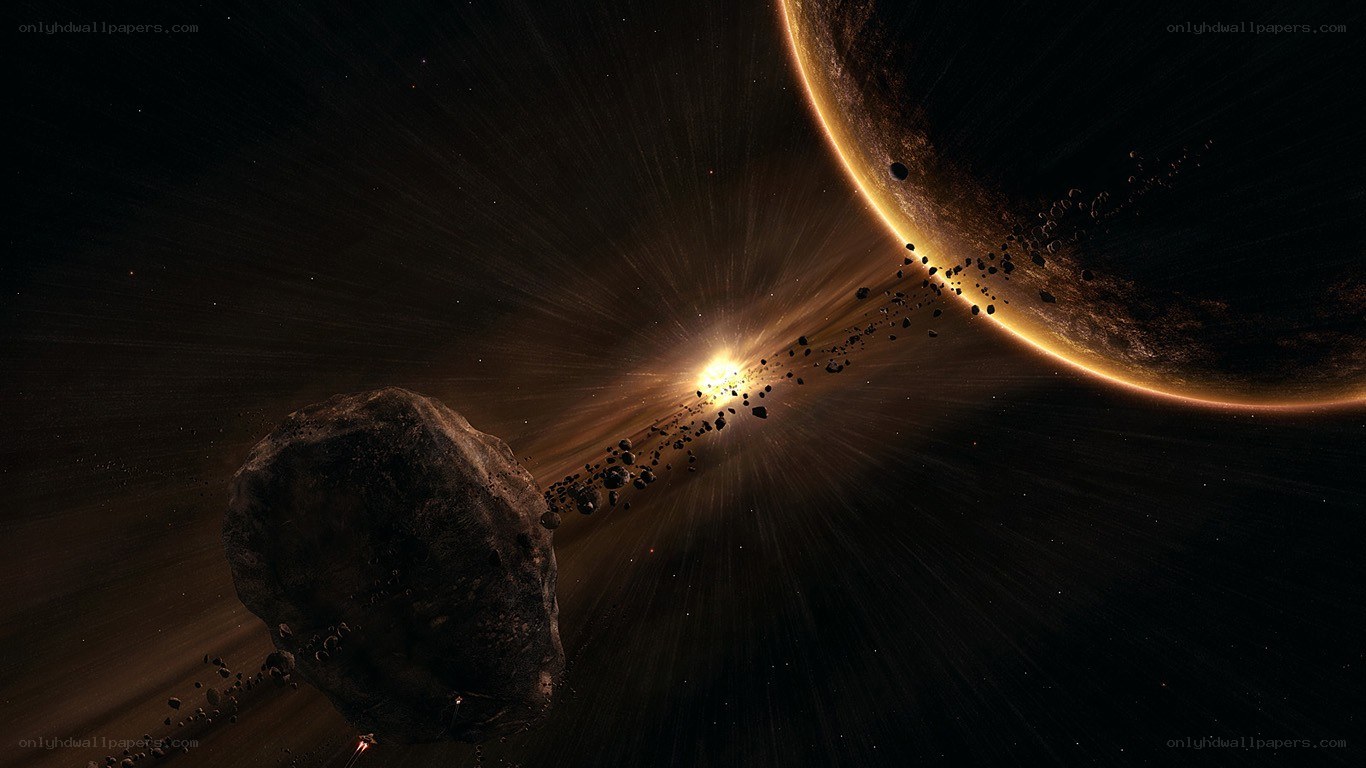 Asteroid field near a planet