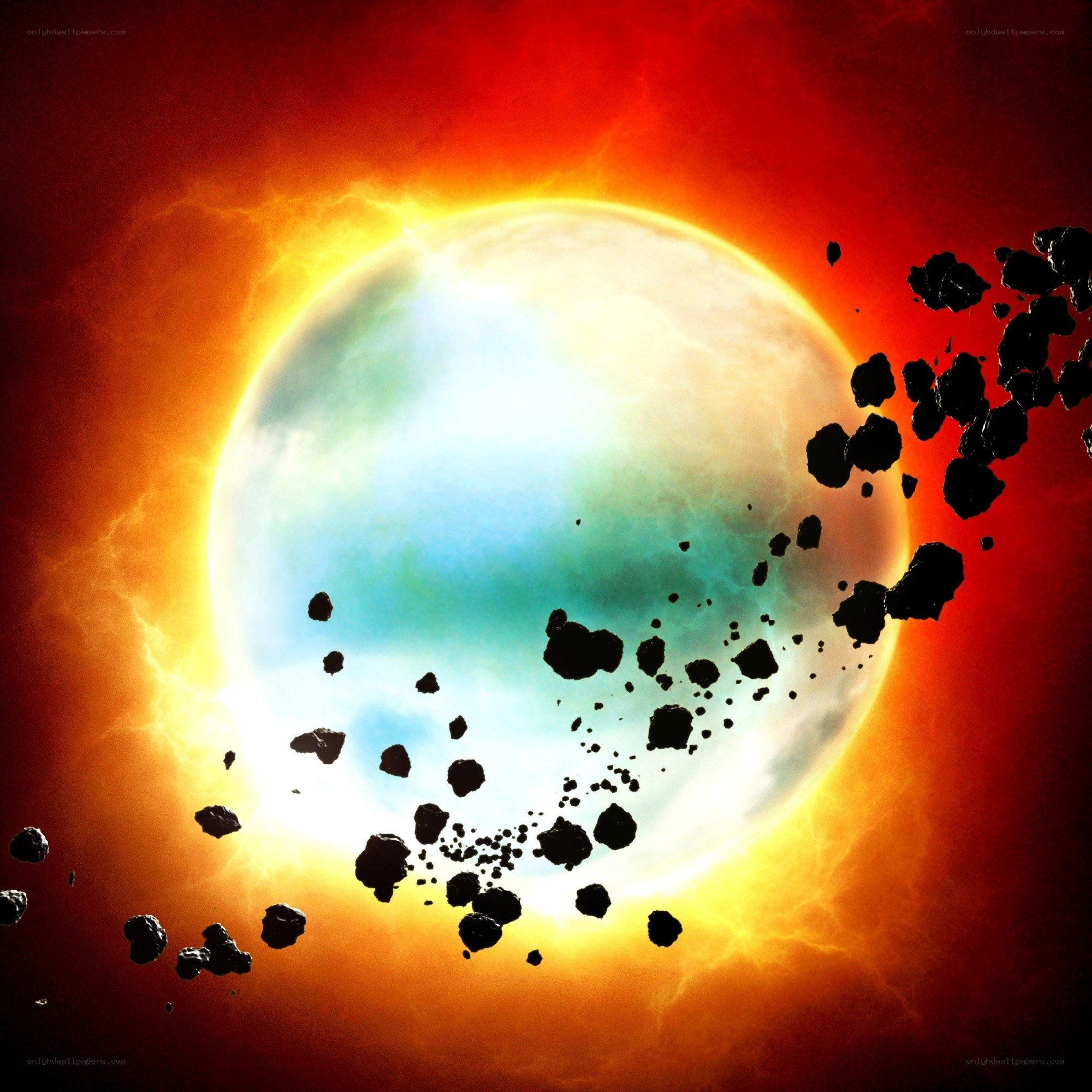 Asteroid field near a planet