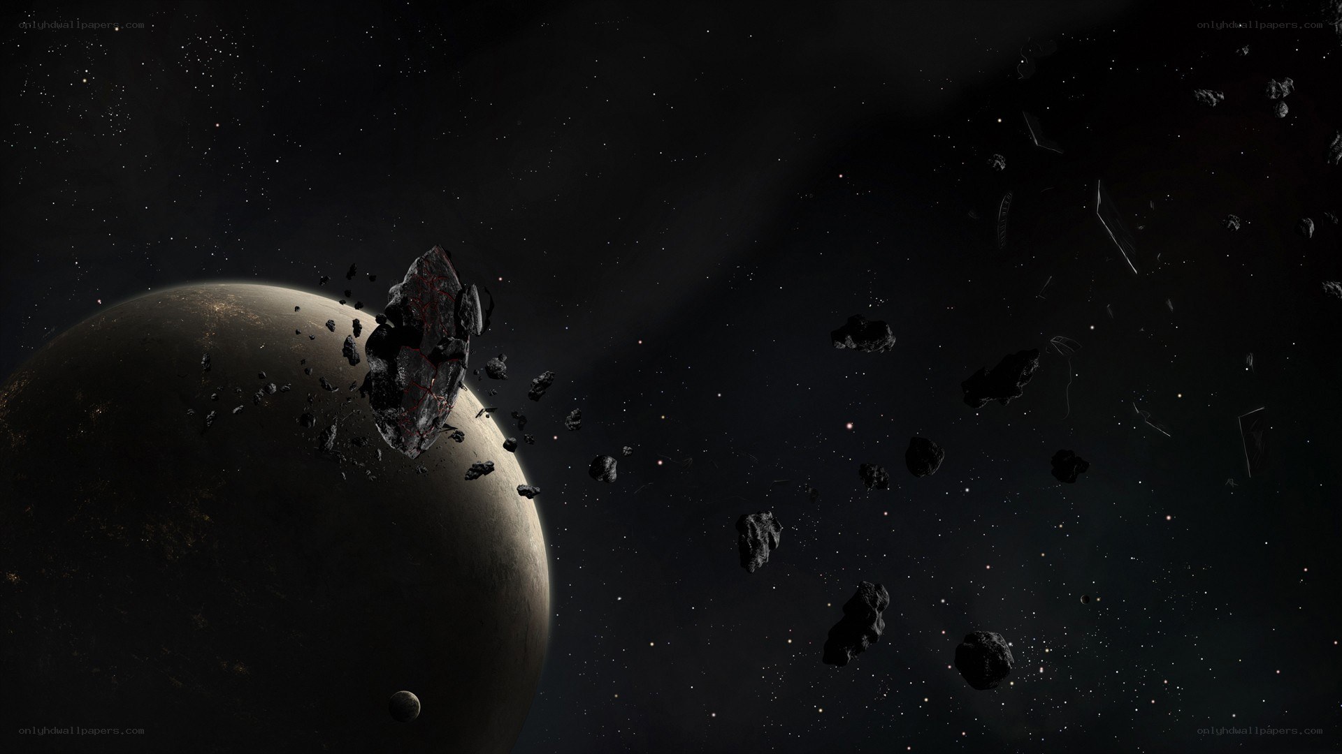 Asteroid field near a planet