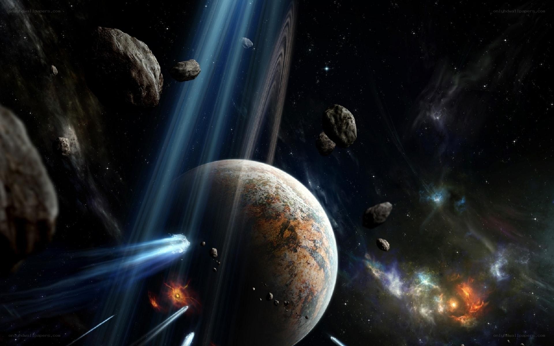 Asteroid field near a planet