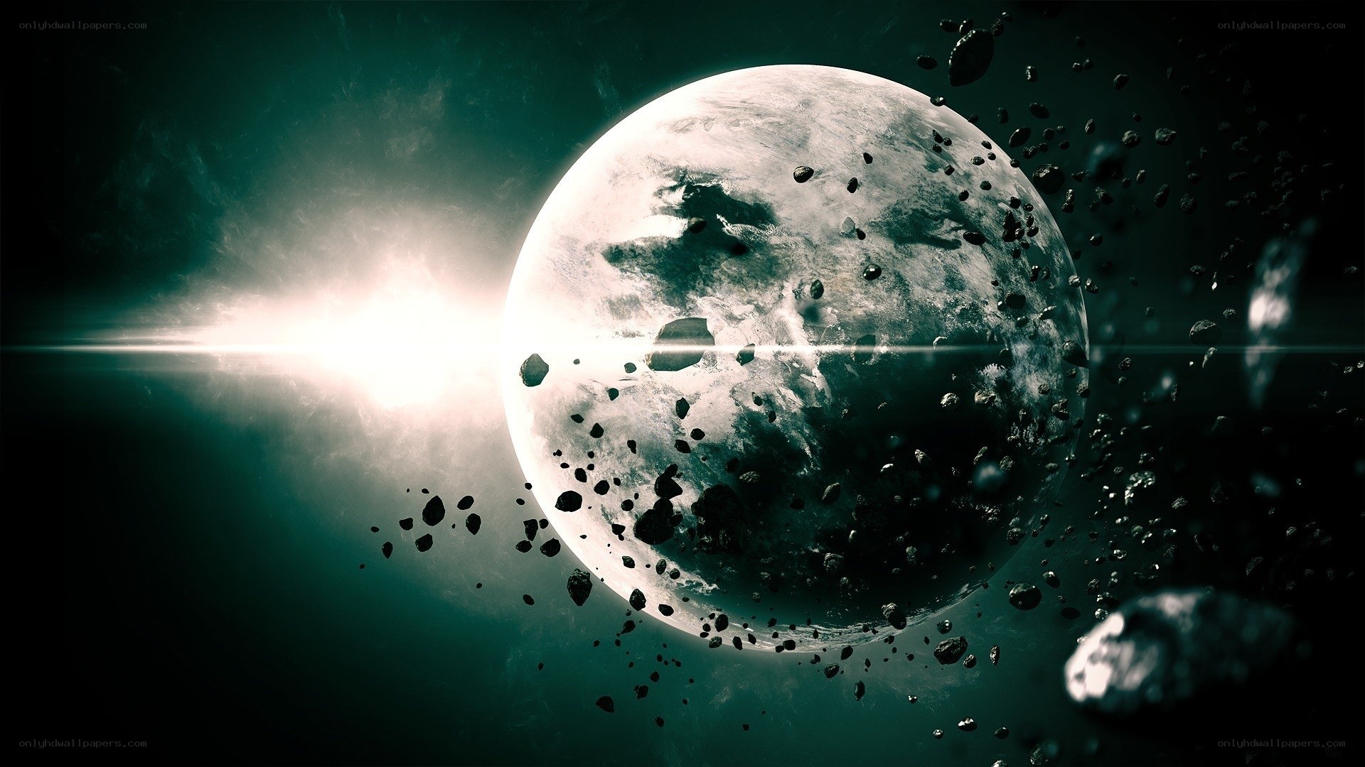 Asteroid field near a planet