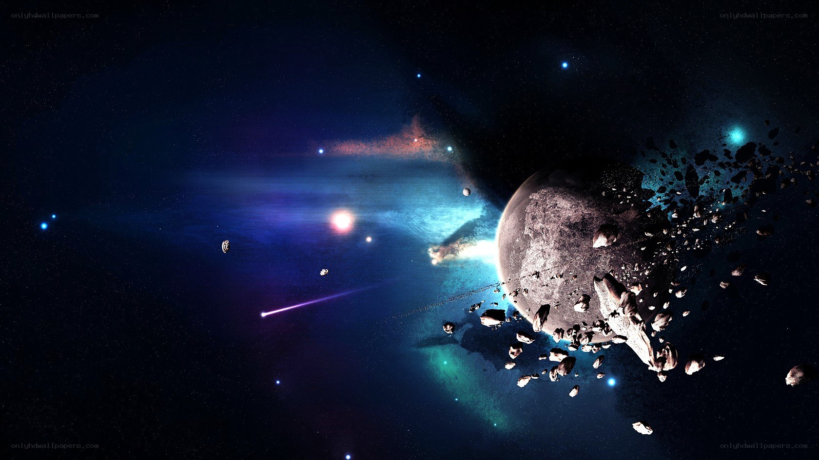 Asteroid field near a planet