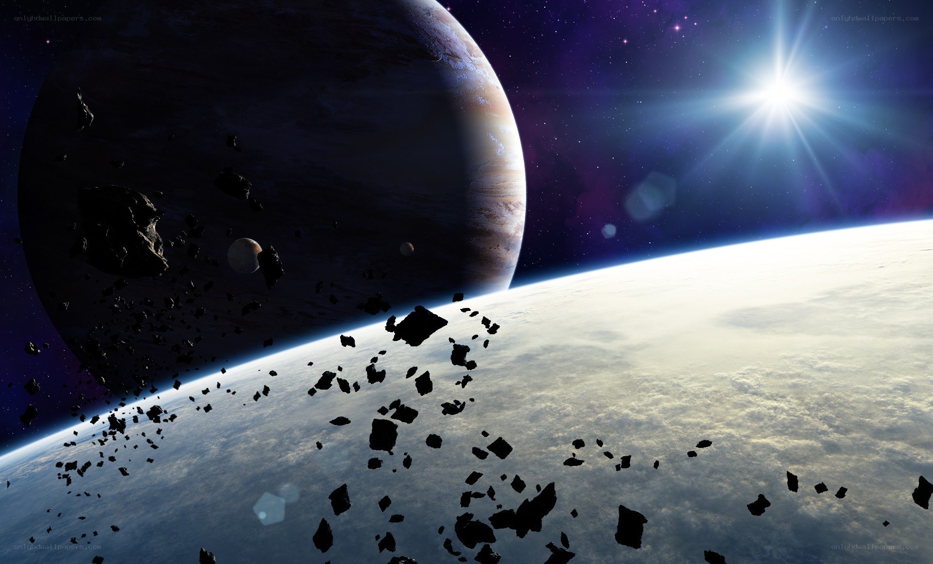 Asteroid field near a planet