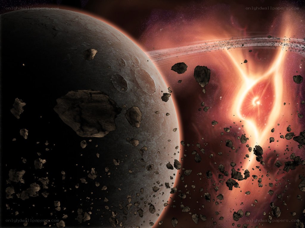 Asteroid field near a planet