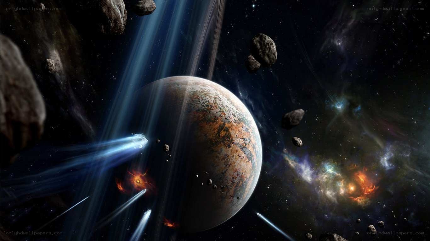 Asteroid field near a planet