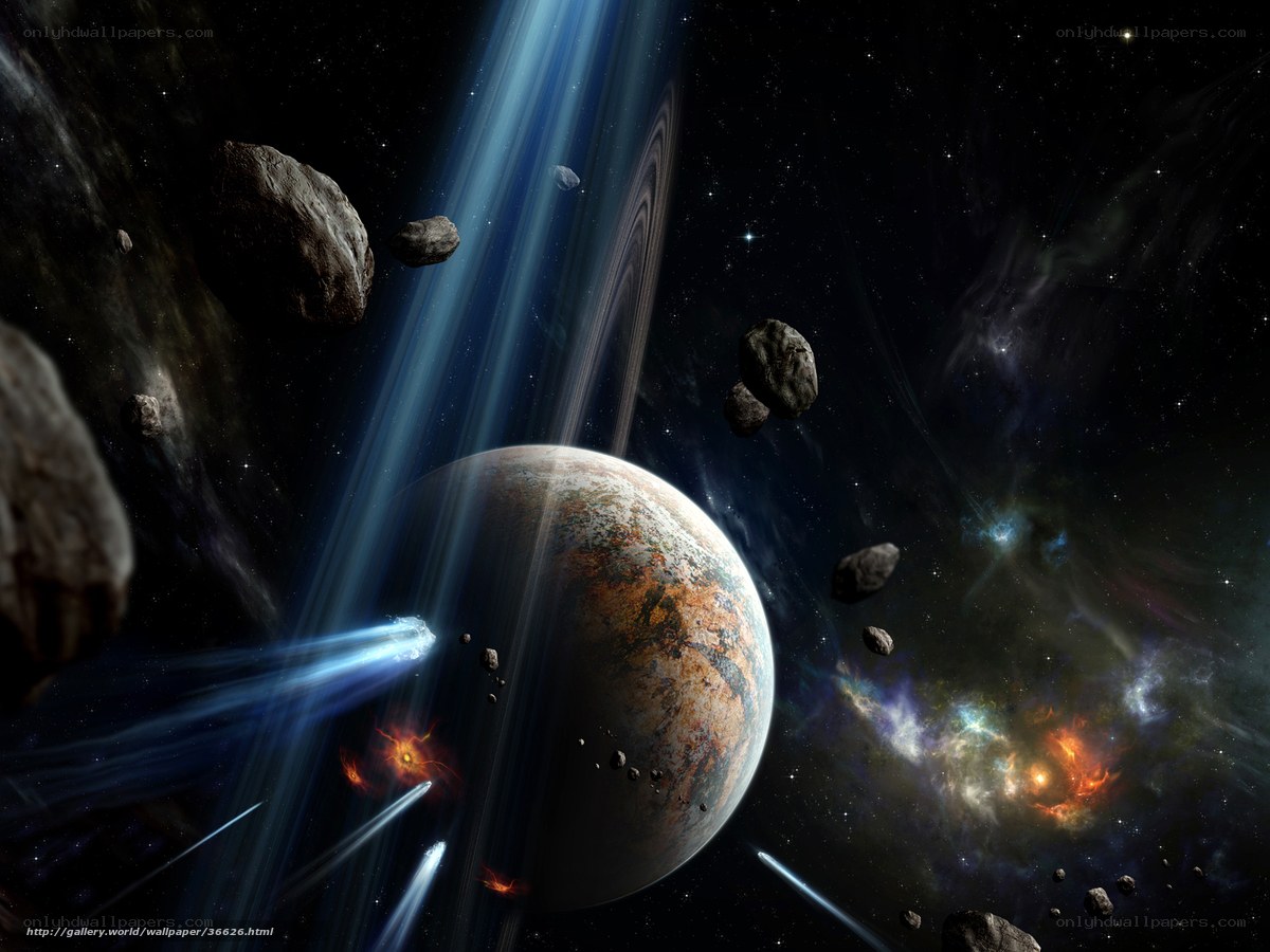 Asteroid field near a planet