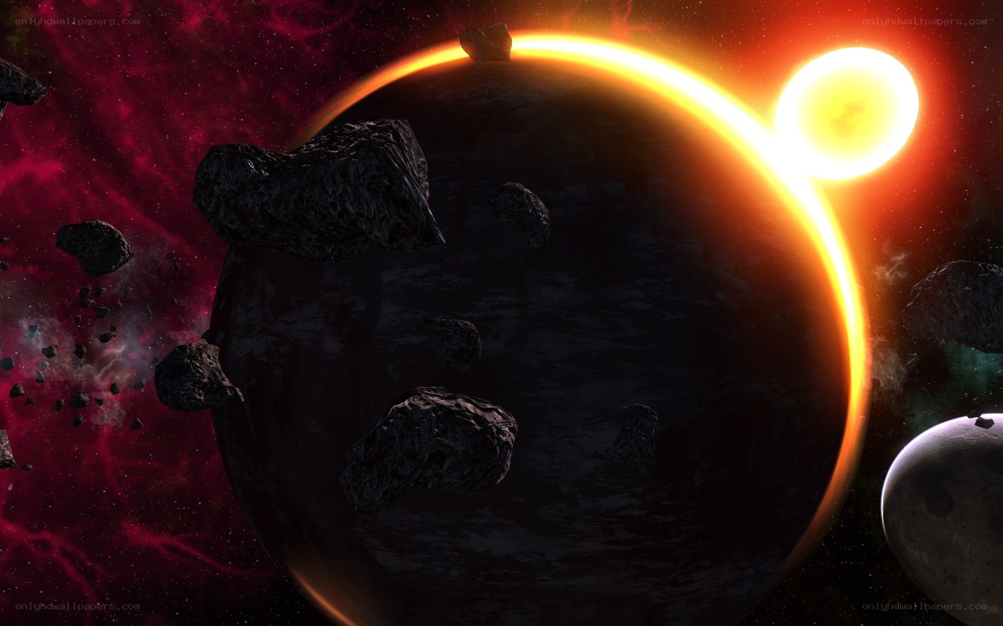 asteroid field near planet