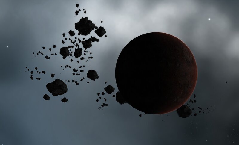 asteroid field near planet