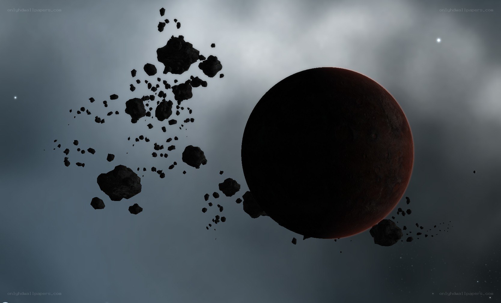 asteroid field near planet