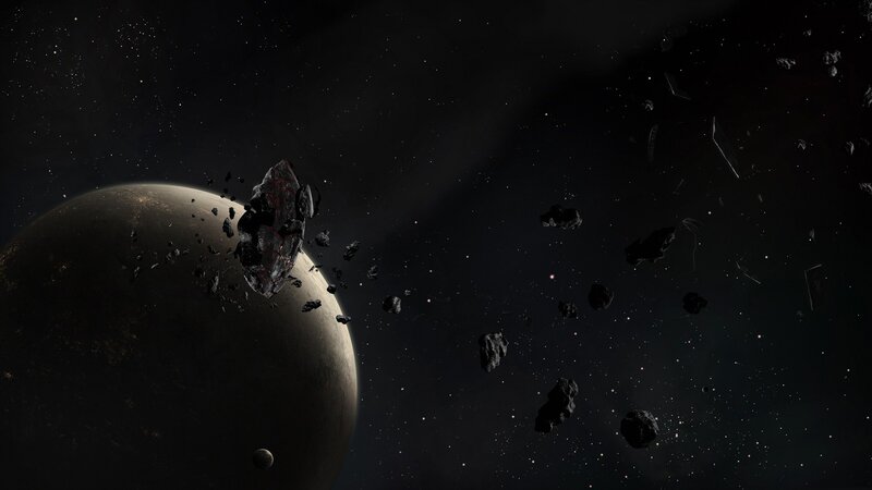 Asteroid Field Near Planet — Black, Dark