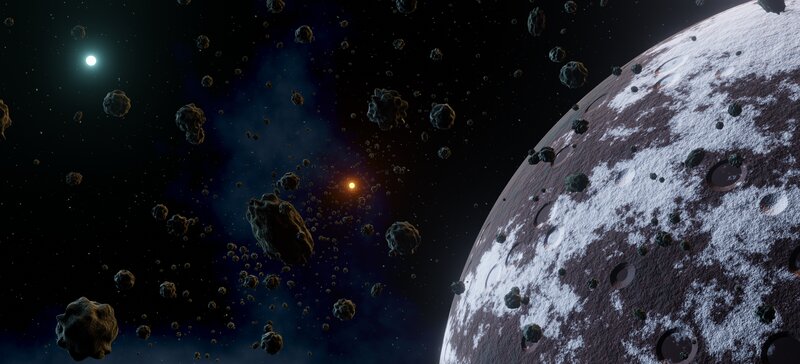 Asteroid Field Near Planet — Black, Dramatic