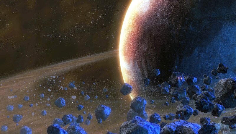 Asteroid Field Near Planet — Blue